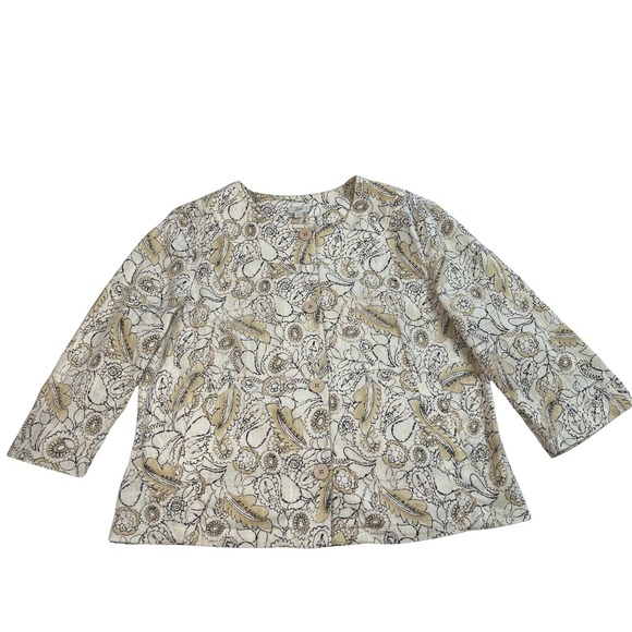 J. Jill Tops - Feminine Floral Print Linen Blend Blazer Jacket Women's XL | Cottagecore Neutral